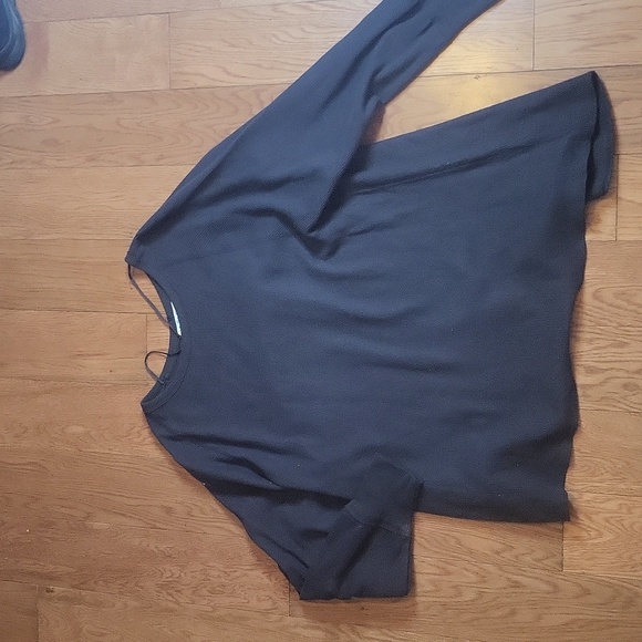 We The Free People Solid Black Waffle Knit Top Large Oversized A Line Swing - Picture 2 of 7